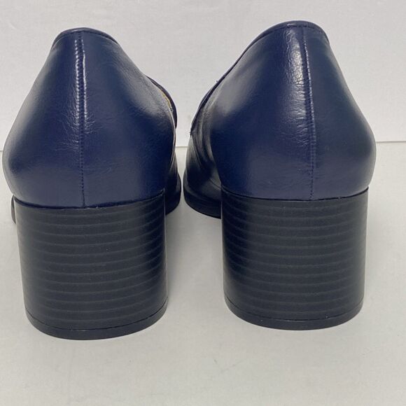 LIFE STRIDE Womens Navy Loafer Devyn Almond Toe Block Heel Slip On Pumps 9W - Picture 4 of 8